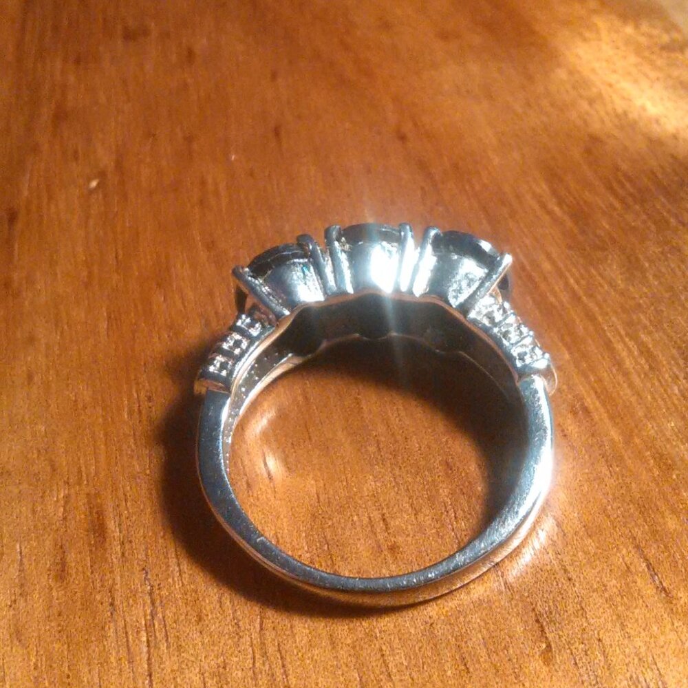 Midnight Sapphire Three Stone Stainless Steel Ring (Size 7) - Picture 5 of 14